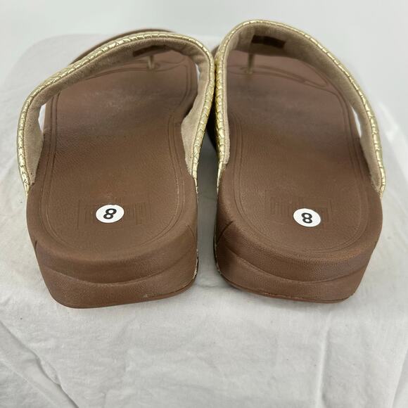 Womens Gold Metallic FitFlop Chunky Platform Slip On Thong Sandals Sz 8M 407-308 - Picture 6 of 7